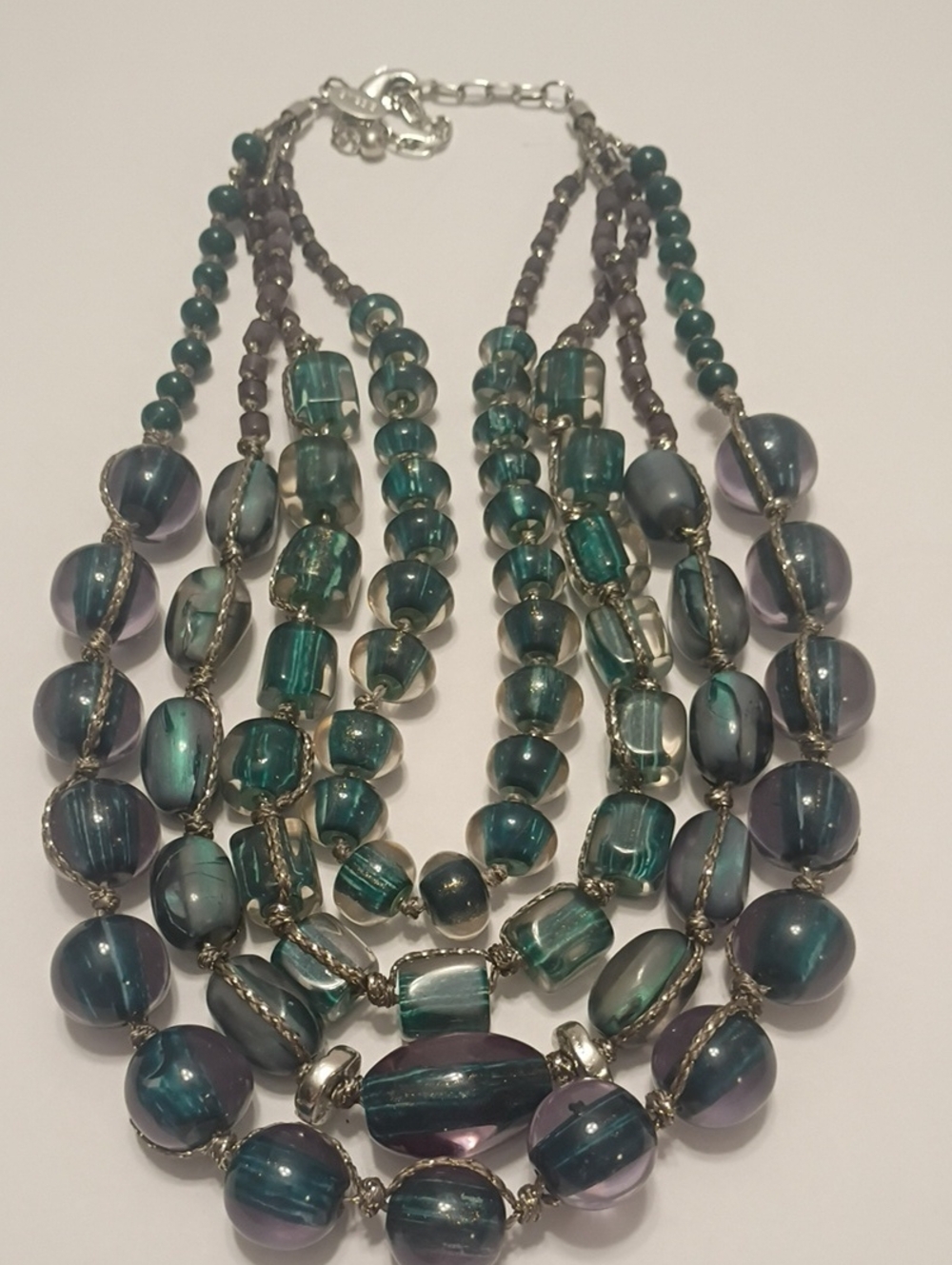 Chico's Layered Teal and Purple Glass Bead Necklace